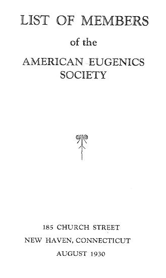 Cover of American Eugenics Society's 1930 membership list