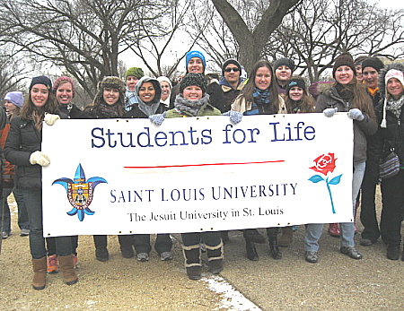 St. Louis University students with their Students for 
Life banner