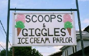 Sign for Scoops & Giggles Ice Cream Parlor, Western Maryland