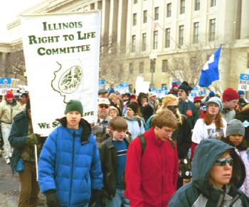 Marchers with Illinois Right to Life Committee banner