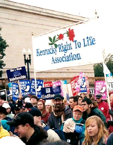 Kentucky Right to Life Association banner and activists at the March for Life