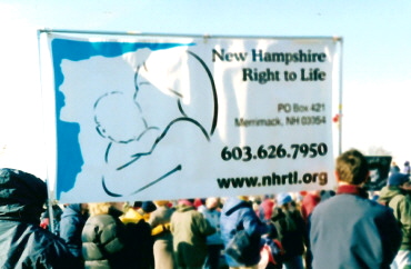New Hampshire Right to Life banner with line drawing of mother and child