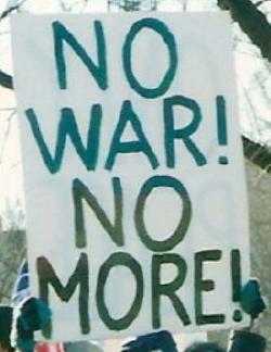 Sign at antiwar march: 'No War! No More!'