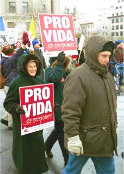 Demonstrators with Pro Vida signs