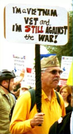 Man with sign at antiwar march: 
'I'm a Vietnam Vet and I'm <strong>Still</strong> Against the War!'